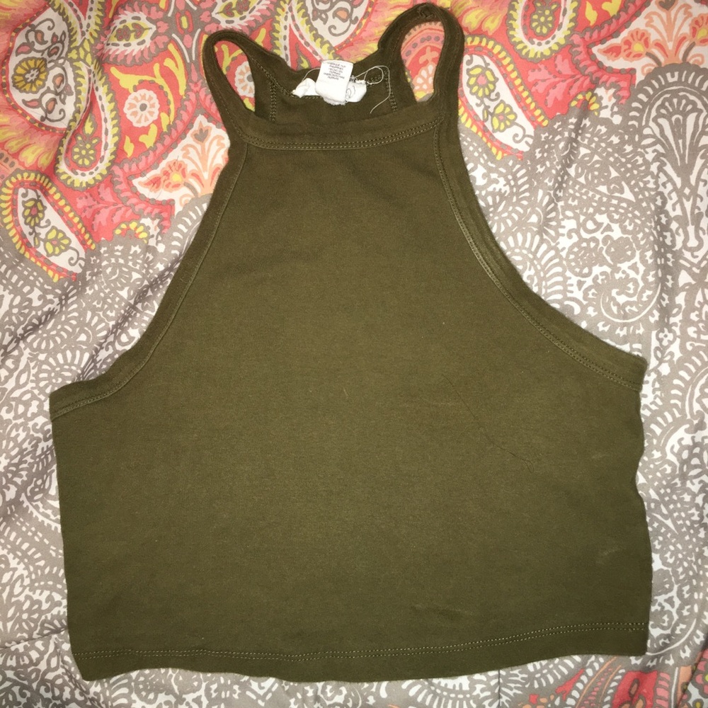 Green halter top crop top